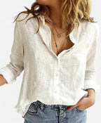 Harper | Women's Linen Button Down Shirt with Lapel Collar - White