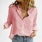Harper | Women's Linen Button Down Shirt with Lapel Collar - Pink