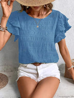 Harper | Women's Smocked Bodice Short Sleeve Top, Lightweight Summer Top for Holidays and Casual Wear, Lightweight Summer Top for Holidays and Casual Wear - Navy Blue