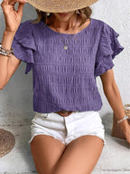 Harper | Women's Smocked Bodice Short Sleeve Top, Lightweight Summer Top for Holidays and Casual Wear, Lightweight Summer Top for Holidays and Casual Wear - image 7