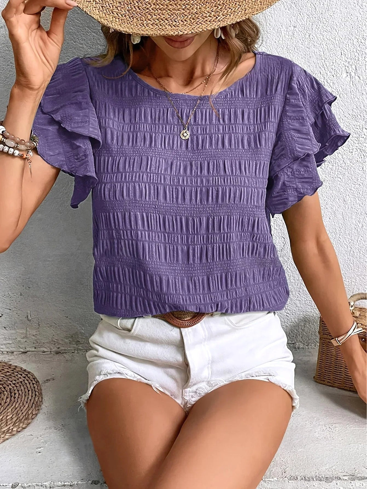 Harper | Women's Smocked Bodice Short Sleeve Top, Lightweight Summer Top for Holidays and Casual Wear, Lightweight Summer Top for Holidays and Casual Wear - image 7