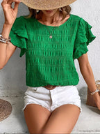 Harper | Women's Smocked Bodice Short Sleeve Top, Lightweight Summer Top for Holidays and Casual Wear, Lightweight Summer Top for Holidays and Casual Wear - image 8
