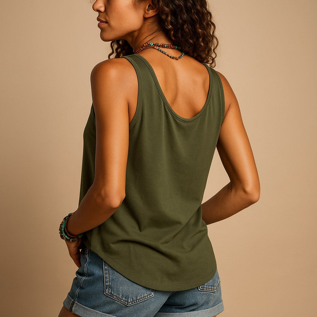 Hayley | Women's Sleeveless V-Neck Top with Button Detail, Relaxed Fit Summer Top | Dressific | Wit