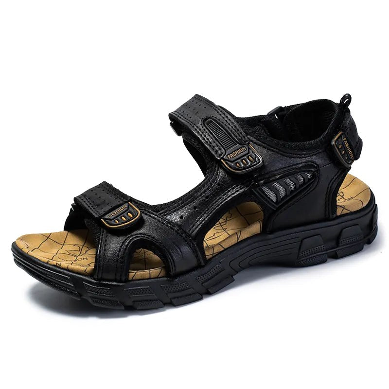 Heath | Men's Supportive Sandals with Velcro Fastening, Arch Support Sandals | Dressific | Zwart