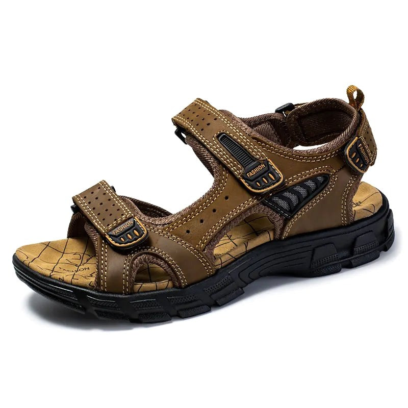 Heath | Men's Supportive Sandals with Velcro Fastening, Arch Support Sandals | Dressific | Donkerbruin