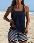Heather | Women's Tankini Swimsuit with Mesh Detail, Flattering Summer Swimwear for Holidays and Beach Days, Flattering Summer Swimwear for Holidays and Beach Days - Navy Blue