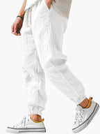 Henry | Men's Cotton Linen Joggers, Relaxed Fit Trousers | Dressific | White
