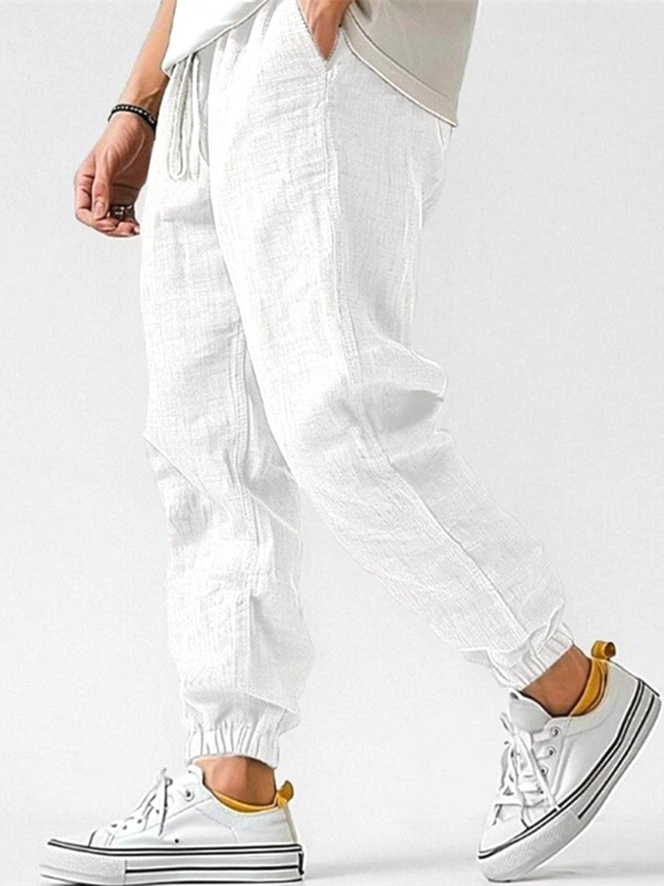 Henry | Men's Cotton Linen Joggers, Relaxed Fit Trousers | Dressific | Green