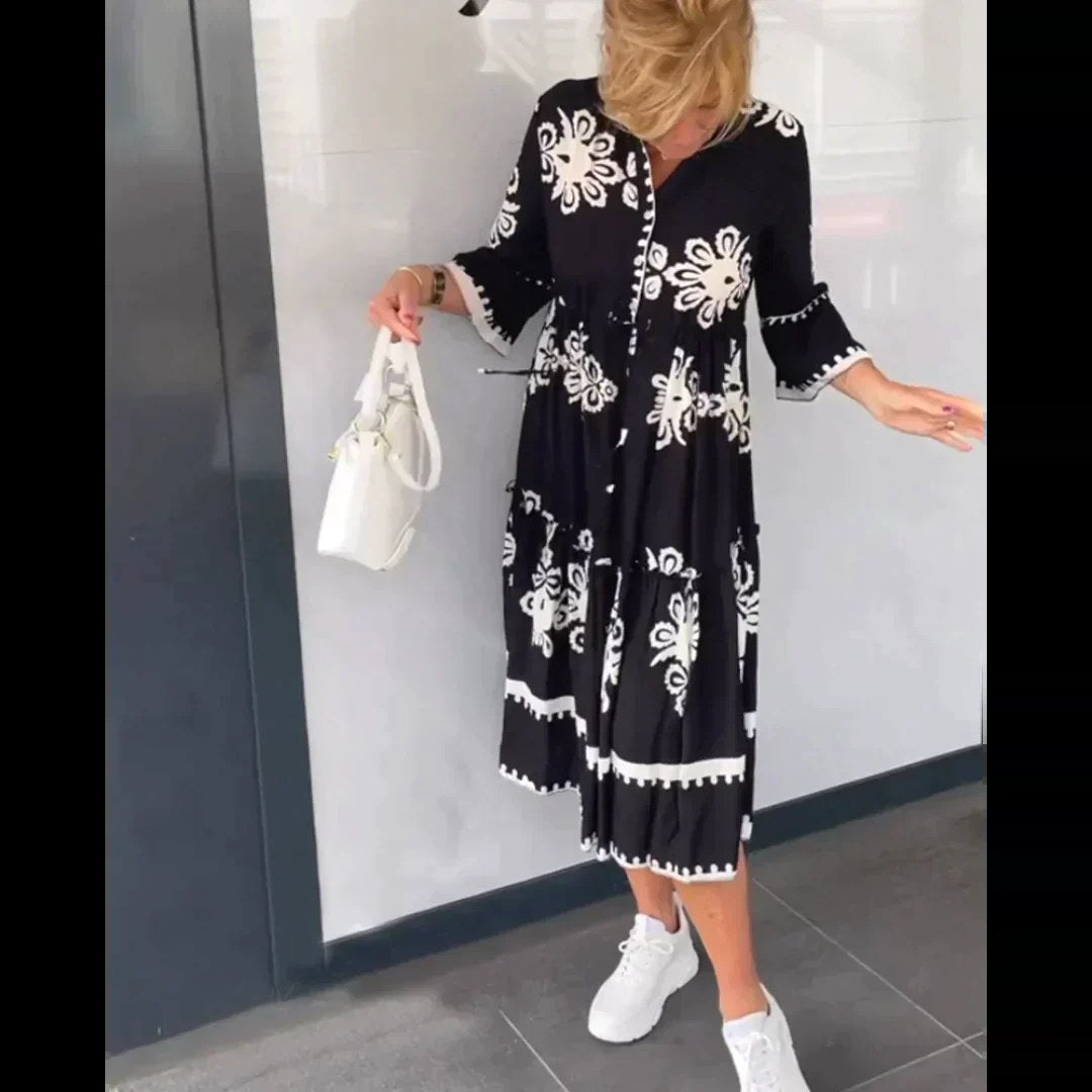 Imogen | Women's Floral Print Midi Dress, Elegant Summer Dress | Dressific