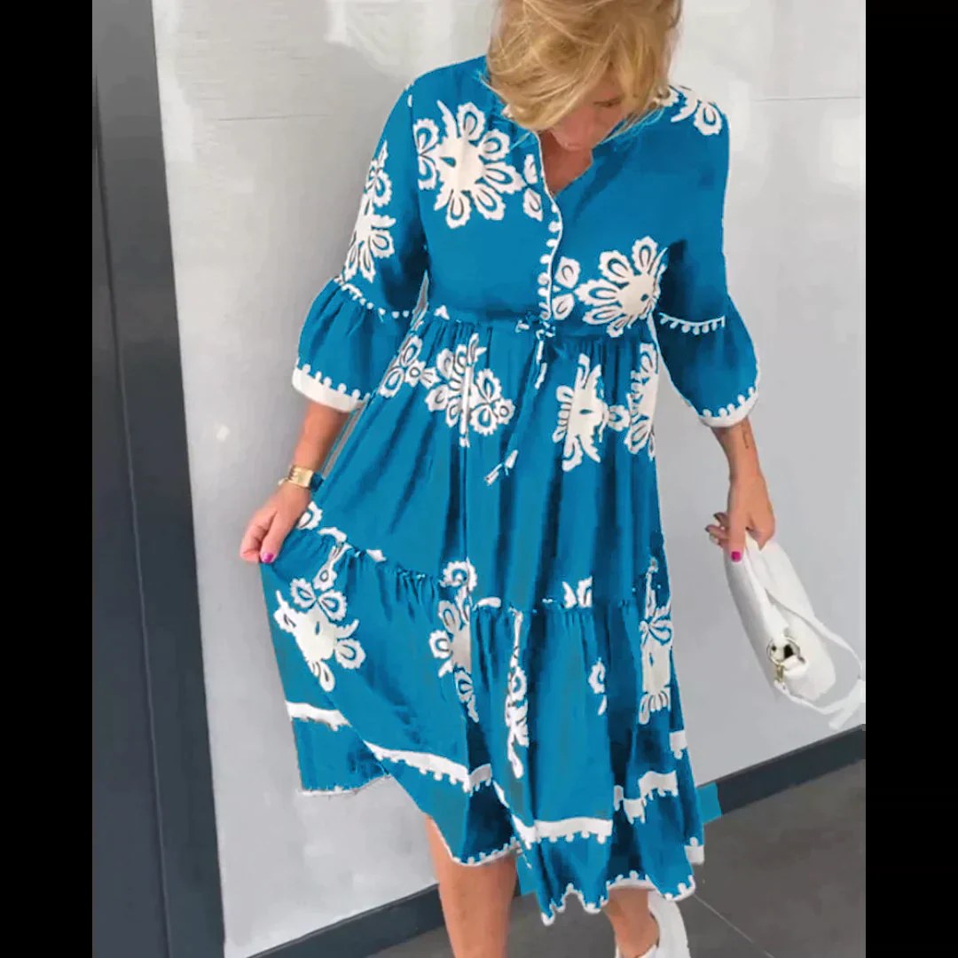 Imogen | Women's Floral Print Midi Dress, Elegant Summer Dress | Dressific