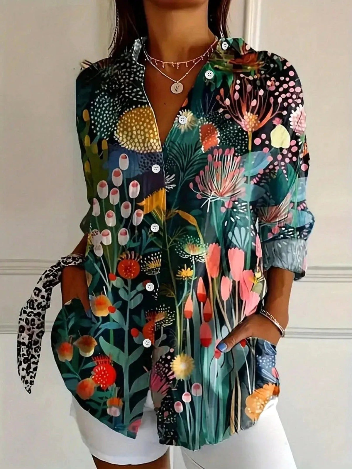 Isabella | Women's Colorful Printed Short Sleeve Blouse - Green