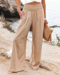 Isla | Women's High-Waist Wide-Leg Linen Trousers, Comfortable Summer Trousers for Travel and Everyday Wear - Beige