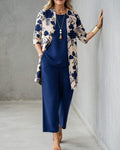 Jacinta | Women's Three-Piece Floral Blazer Set, Wide-Leg Trouser Suit | Dressific | Verde