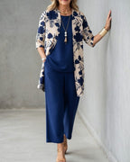 Jacinta | Women's Three-Piece Floral Blazer Set, Wide-Leg Trouser Suit | Dressific | Verde