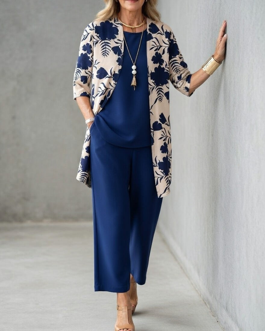 Jacinta | Women's Three-Piece Floral Blazer Set, Wide-Leg Trouser Suit | Dressific | Verde