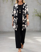 Jacinta | Women's Three-Piece Floral Blazer Set, Wide-Leg Trouser Suit | Dressific | Negro