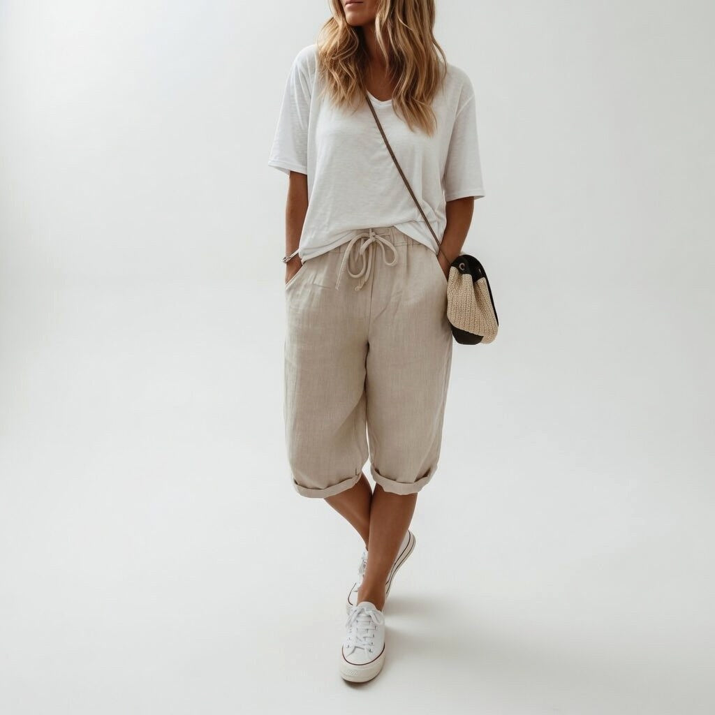 Jade | Women's Cotton Bermuda Shorts, Relaxed-Fit Warm-Weather Shorts | Dressific | Lichtblauw