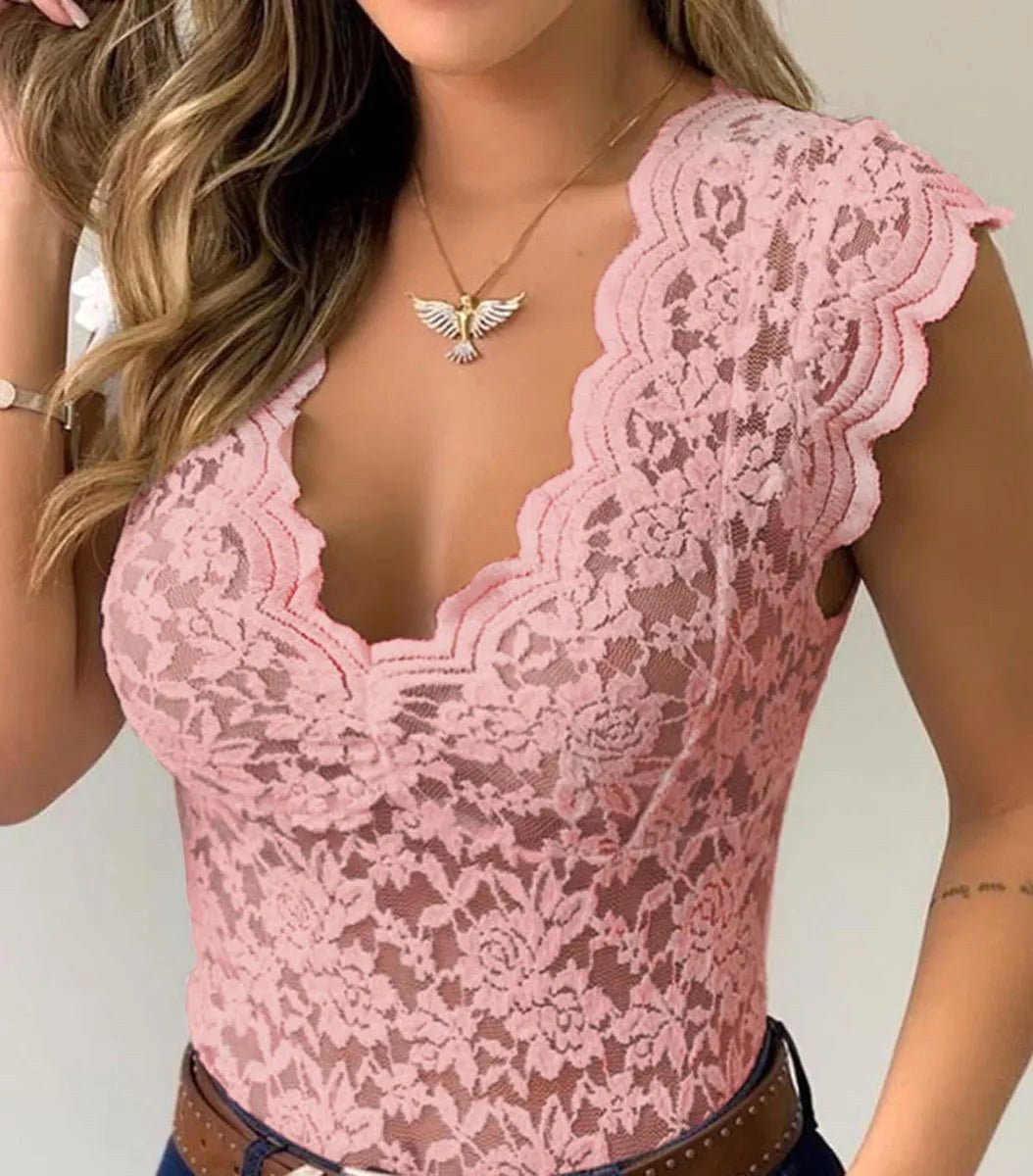 Jasmine | Women's Fitted Lace Top with V-Neckline, Short Sleeve Blouse | Dressific