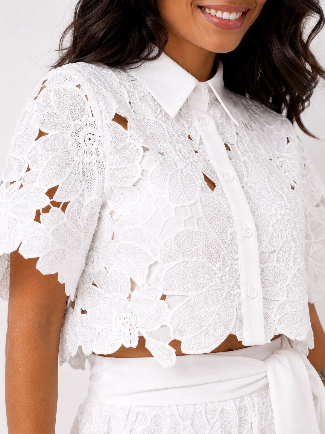 Jasmine | Women's Floral Lace Two-Piece Set, Flowing Trouser Suit | Dressific