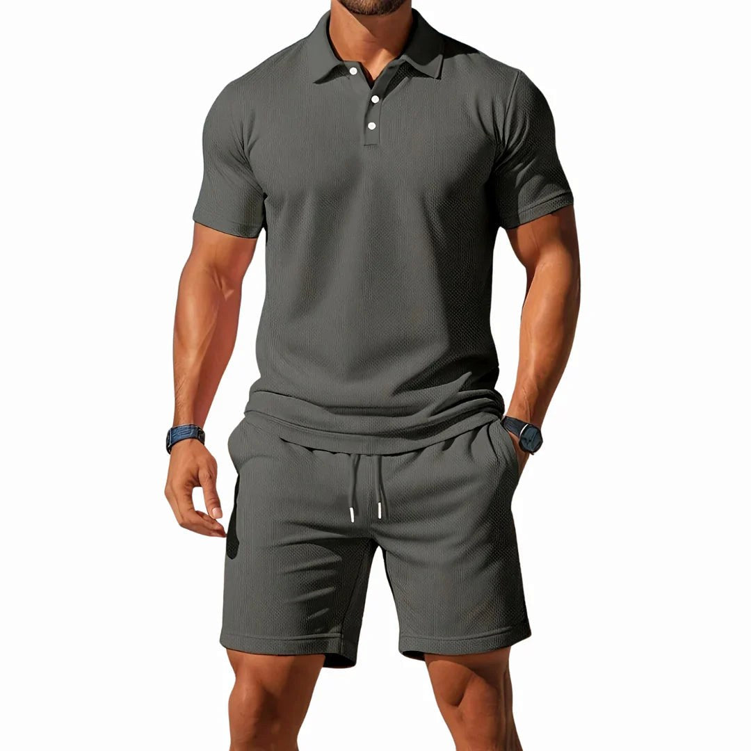 Jaxon | Men's Breathable Two-Piece Polo Set, Short Sleeve Shirt and Shorts | Dressific | Grijs
