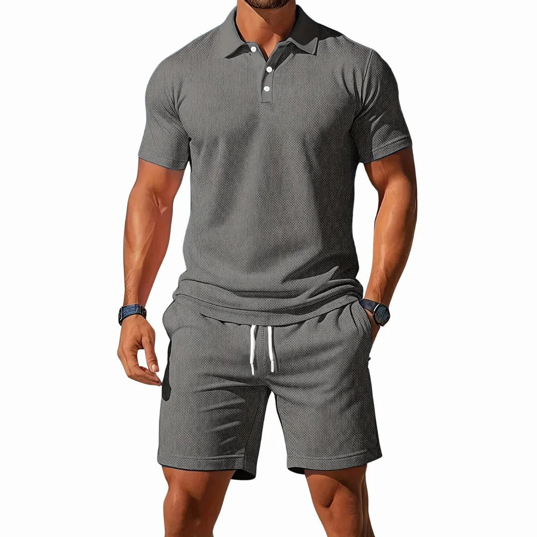 Jaxon | Men's Breathable Two-Piece Polo Set, Short Sleeve Shirt and Shorts | Dressific | Lichtgrijs
