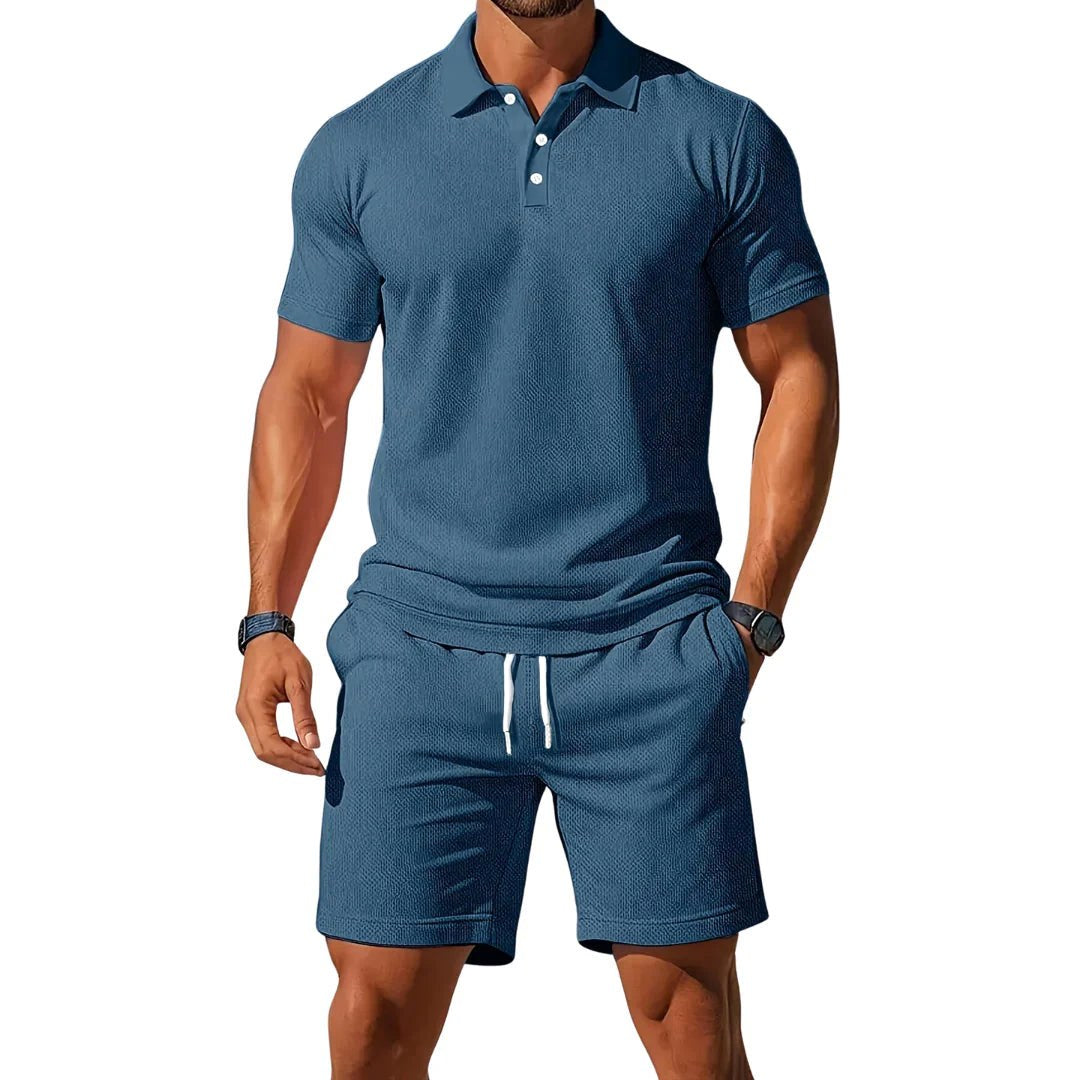 Jaxon | Men's Breathable Two-Piece Polo Set, Short Sleeve Shirt and Shorts | Dressific | Blauw