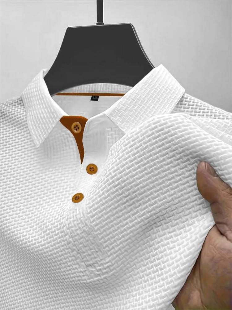 Kane | Men's Knitted Polo Shirt with Contrast Trim, Short Sleeve Polo | Dressific | Wit