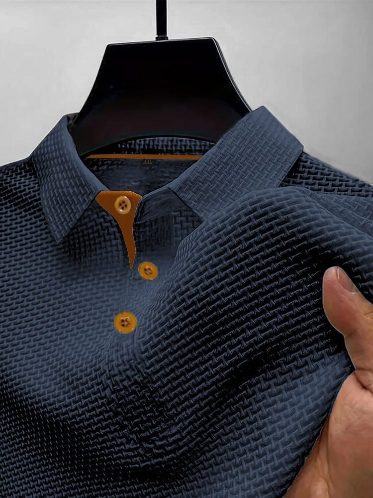 Kane | Men's Knitted Polo Shirt with Contrast Trim, Short Sleeve Polo | Dressific | Donkerblauw