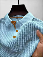 Kane | Men's Knitted Polo Shirt with Contrast Trim, Short Sleeve Polo | Dressific | Lichtblauw