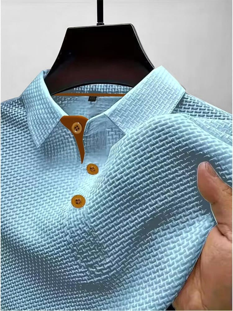 Kane | Men's Knitted Polo Shirt with Contrast Trim, Short Sleeve Polo | Dressific | Lichtblauw