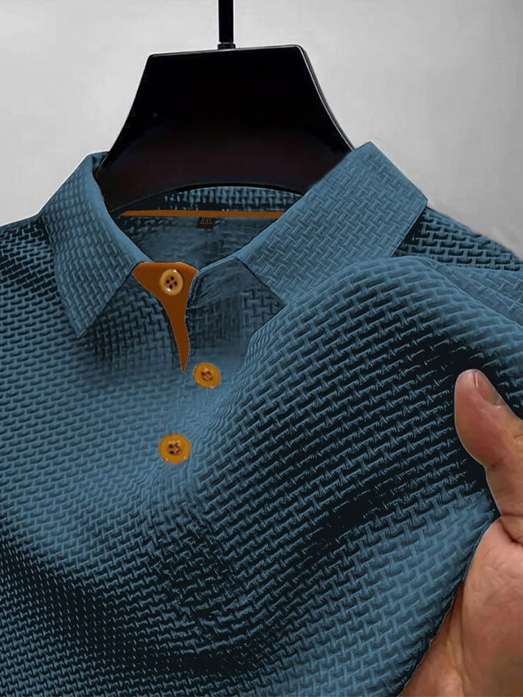 Kane | Men's Knitted Polo Shirt with Contrast Trim, Short Sleeve Polo | Dressific | Blauw