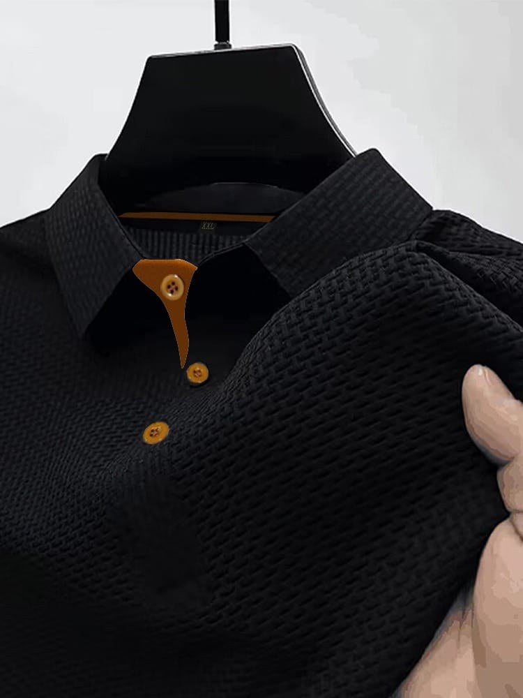 Kane | Men's Knitted Polo Shirt with Contrast Trim, Short Sleeve Polo | Dressific | Zwart