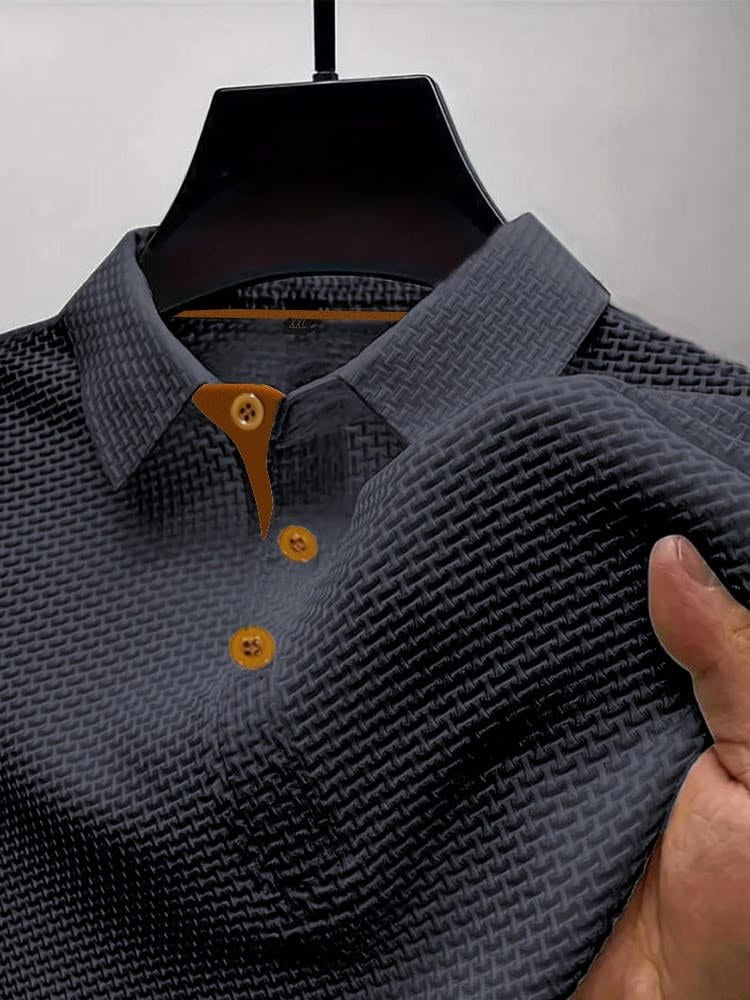 Kane | Men's Knitted Polo Shirt with Contrast Trim, Short Sleeve Polo | Dressific | Donkergrijs