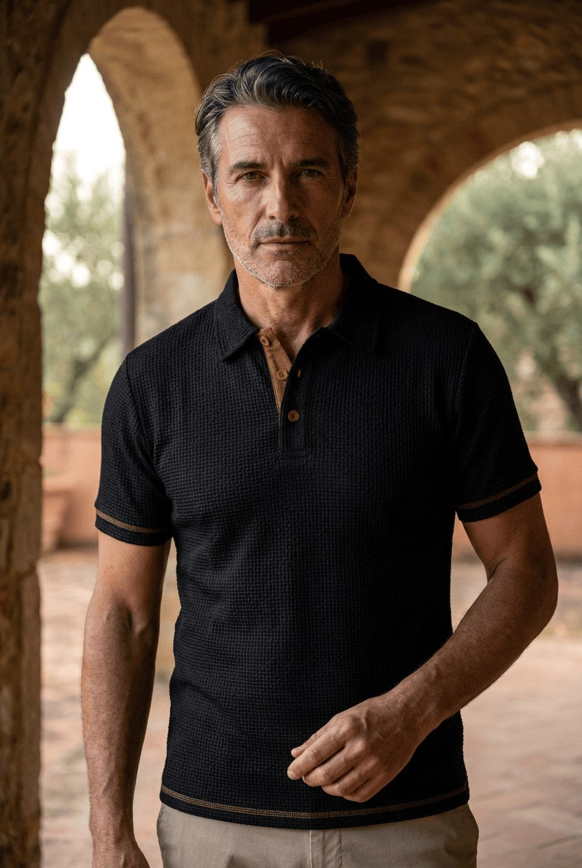 Kane | Men's Knitted Polo Shirt with Contrast Trim, Short Sleeve Polo | Dressific