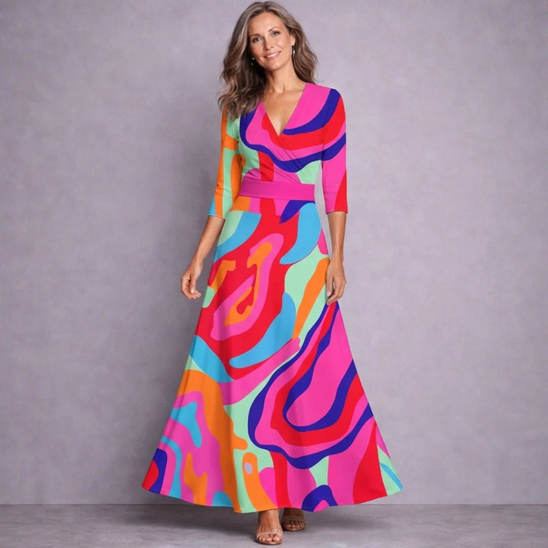 Kara | Women's Mid-Sleeve Maxi Dress, Flowing Floral Maxi Dress | Dressific | Multicolor