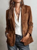 Kasey | Women's Vintage Suede Jacket, Tailored Autumn Jacket | Dressific | Brown