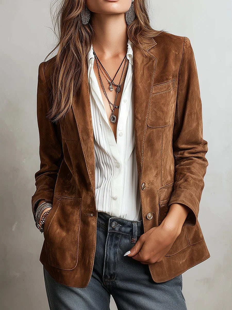Kasey | Women's Vintage Suede Jacket, Tailored Autumn Jacket | Dressific | Brown