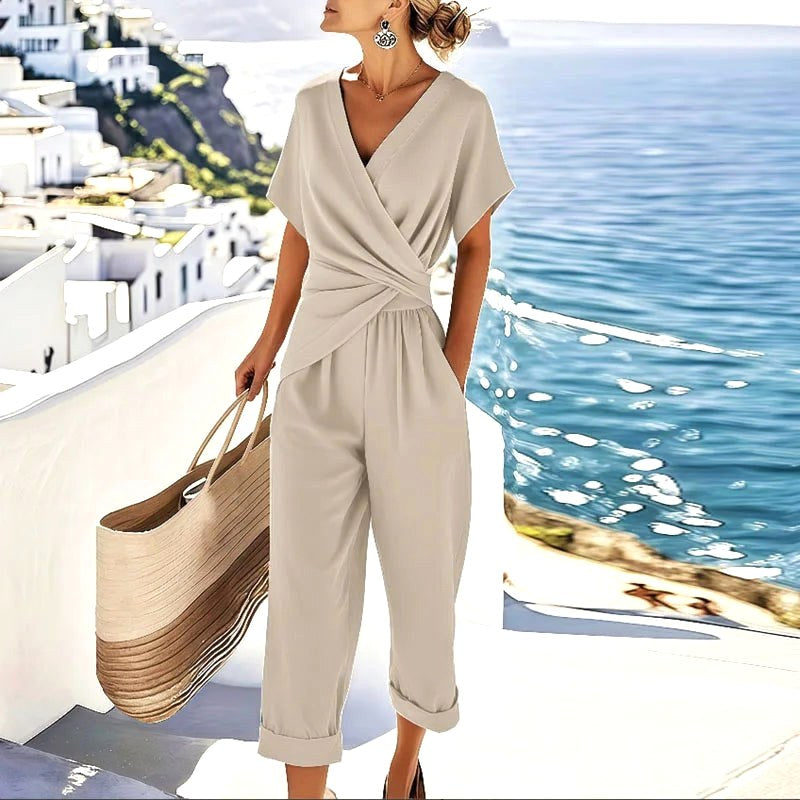 Kellie | Women's Wrap-Front Two-Piece Set, Tailored Trouser Suit | Dressific | Apricot