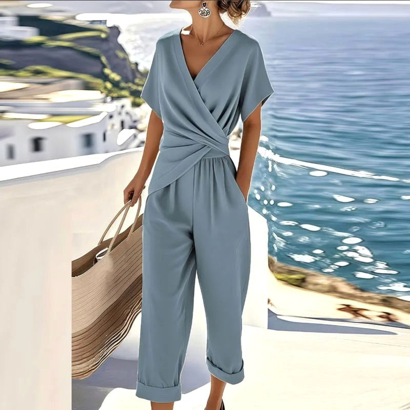 Kellie | Women's Wrap-Front Two-Piece Set, Tailored Trouser Suit | Dressific | Blue