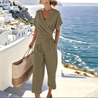 Kellie | Women's Wrap-Front Two-Piece Set, Tailored Trouser Suit | Dressific | Khaki