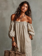 Kendall | Women's Cotton-Linen Off-Shoulder Maxi Dress, Flattering Summer Dress for Holidays and Everyday Wear, Flattering Summer Dress for Holidays and Everyday Wear - image 3