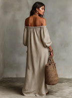 Kendall | Women's Cotton-Linen Off-Shoulder Maxi Dress, Flattering Summer Dress for Holidays and Everyday Wear, Flattering Summer Dress for Holidays and Everyday Wear - image 6