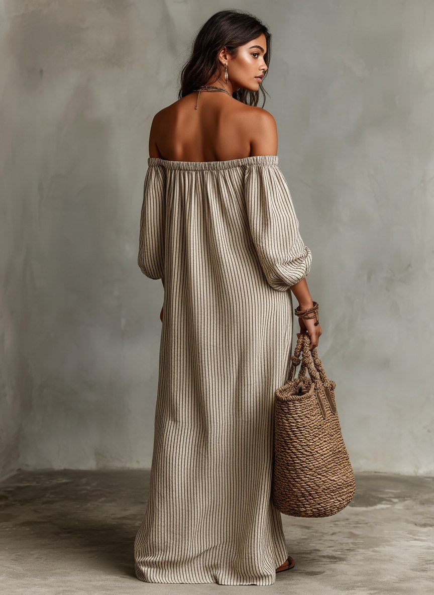 Kendall | Women's Cotton-Linen Off-Shoulder Maxi Dress, Flattering Summer Dress for Holidays and Everyday Wear, Flattering Summer Dress for Holidays and Everyday Wear - image 6