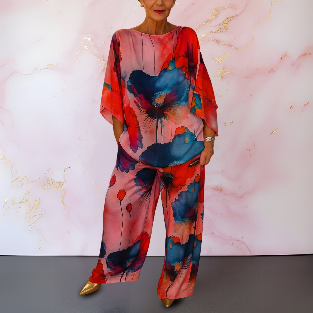 Kendall | Women's Satin Two-Piece Set, Coordinated Summer Outfit for Holidays and Casual Wear, Coordinated Summer Outfit for Holidays and Casual Wear - Pink Red