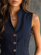 Kerrie | Women's Striped Henley Tank Top, Vintage Sleeveless Top | Dressific