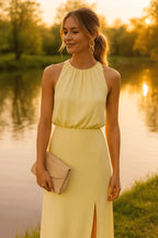 Kirra | Women's Sleeveless Midi Dress with High Neckline, Side-Slit Midi Dress | Dressific