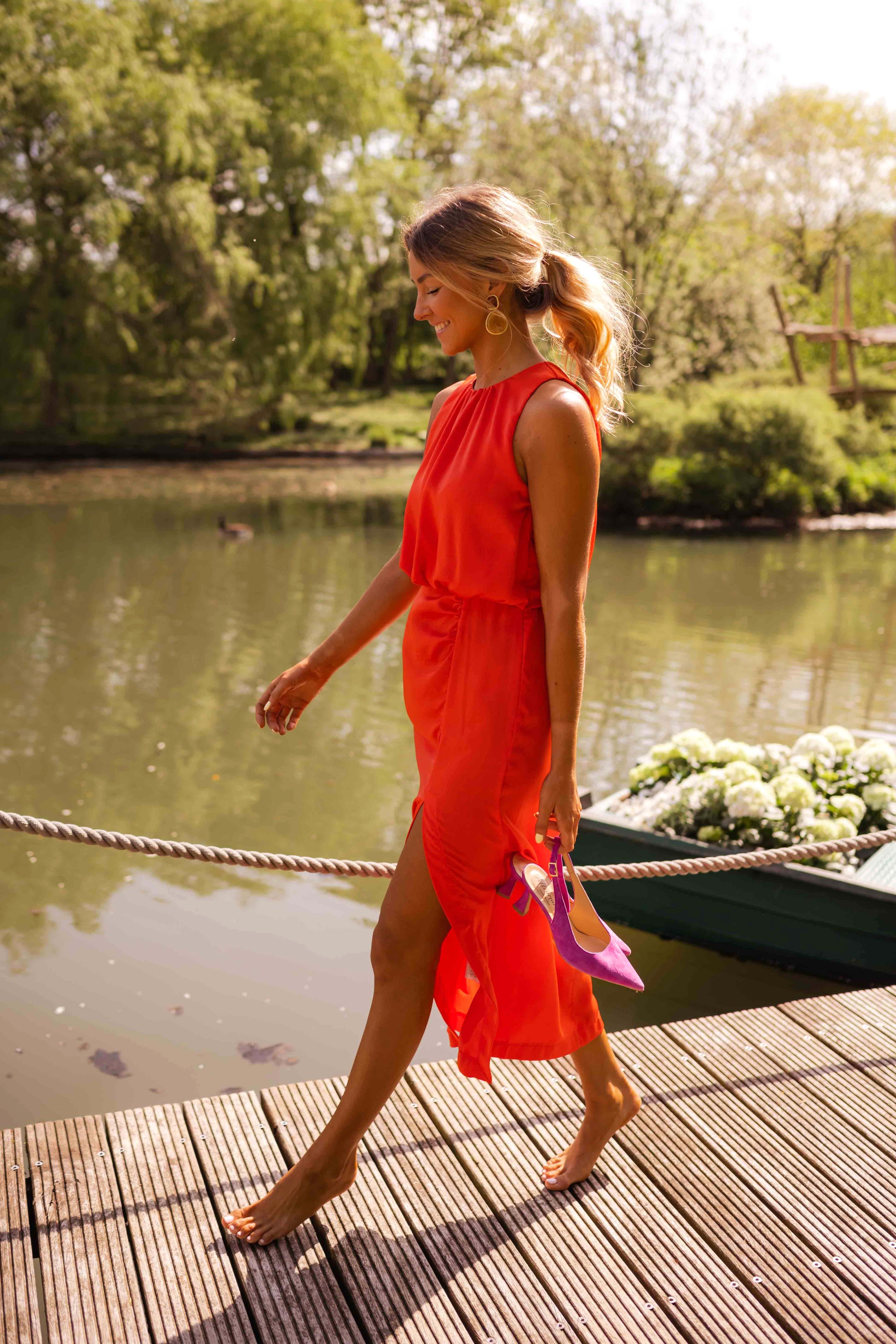 Kirra | Women's Sleeveless Midi Dress with High Neckline, Side-Slit Midi Dress | Dressific