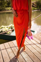 Kirra | Women's Sleeveless Midi Dress with High Neckline, Side-Slit Midi Dress | Dressific