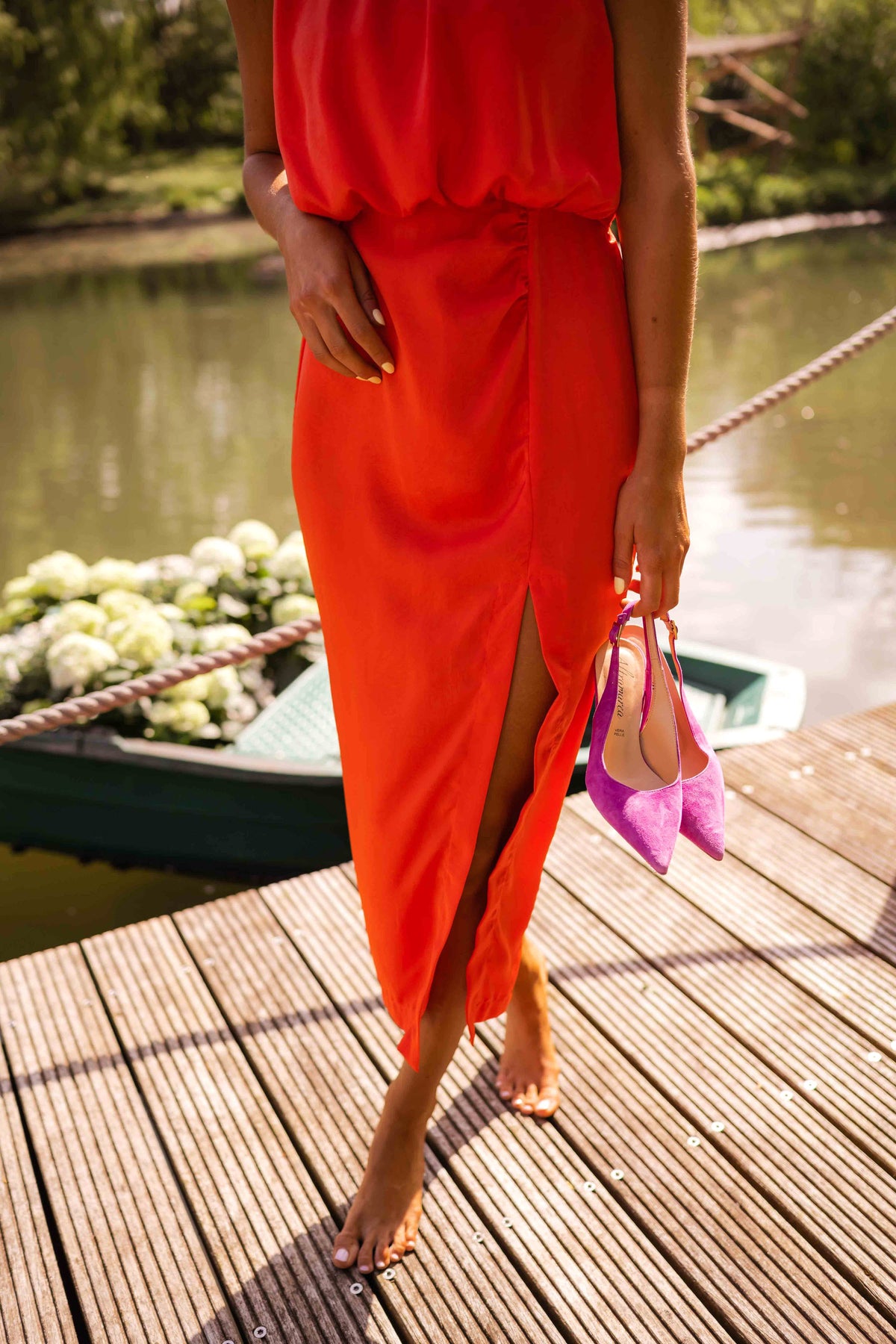 Kirra | Women's Sleeveless Midi Dress with High Neckline, Side-Slit Midi Dress | Dressific