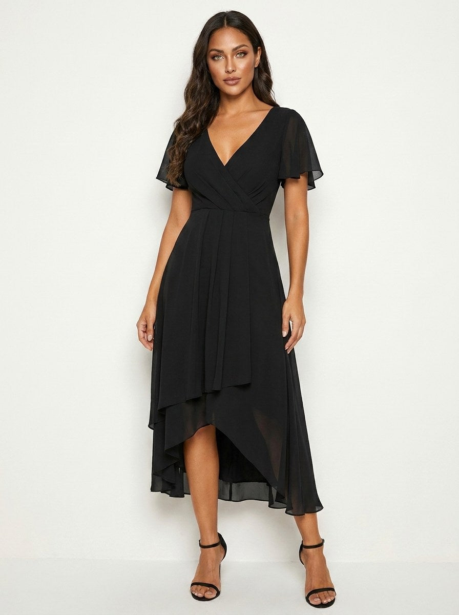 Kirsty | Women's Midi Dress with Lace Detail, Romantic Midi Dress | Dressific | Zwart